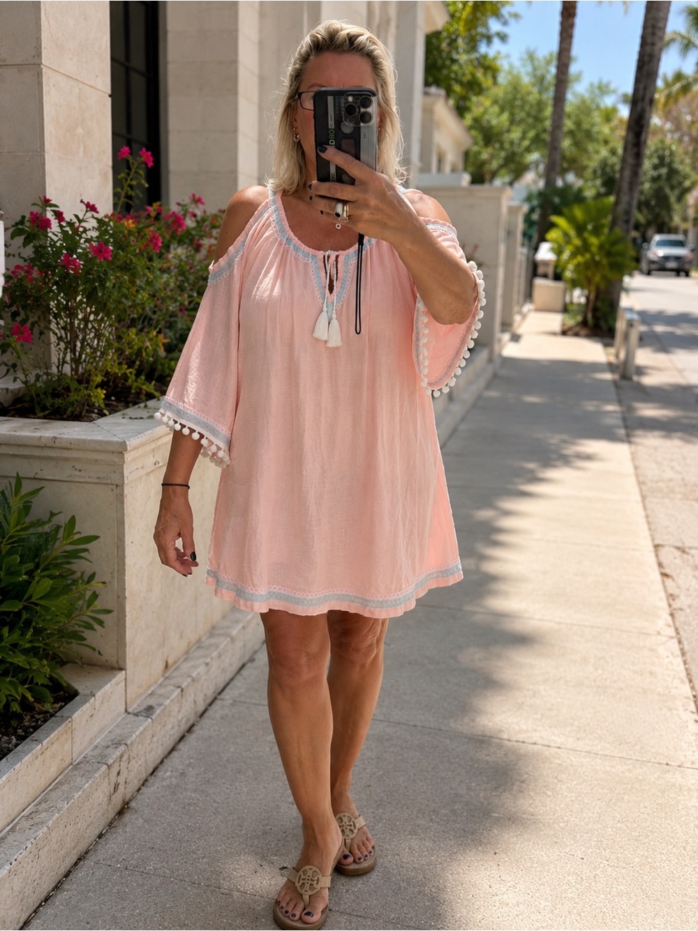 Tunic or dress pink L Fleur Pirate embroidered Coachella beachwear open sleeves